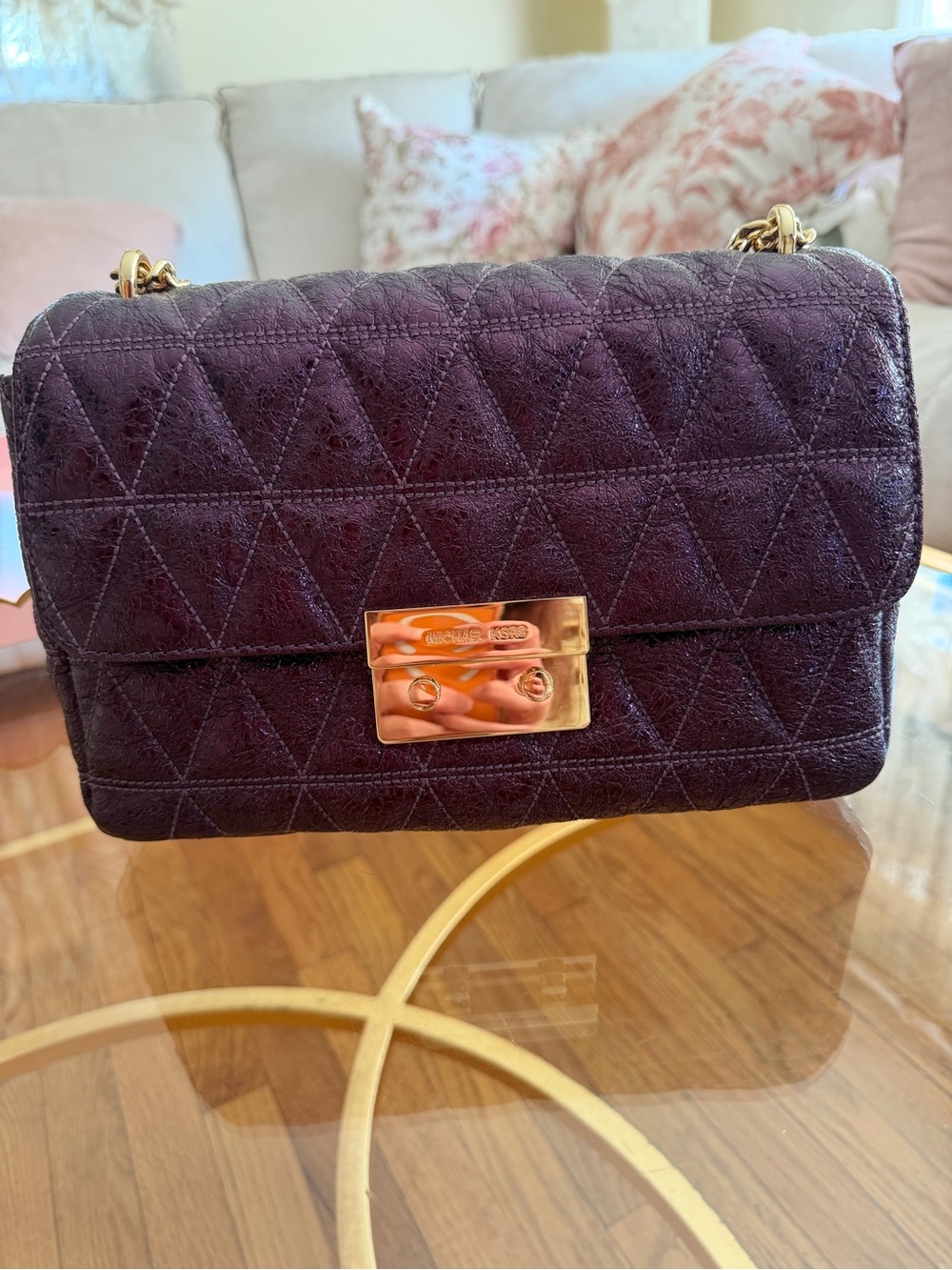 MICHAEL Michael Kors Quilted Deep Purple Shoulder Bag with Gold Hardware